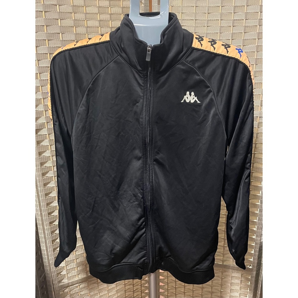 Kappa Banda Track Jacket Mens Medium Black Orange Blue Logo Tape Full Zip Omini